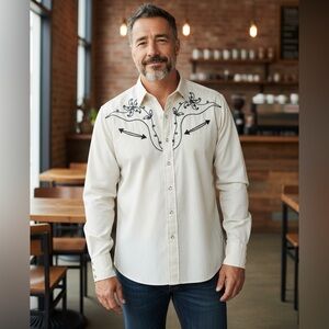 Vintage Rare California Country Western Long Tail Embroidered Pearl Snap XL